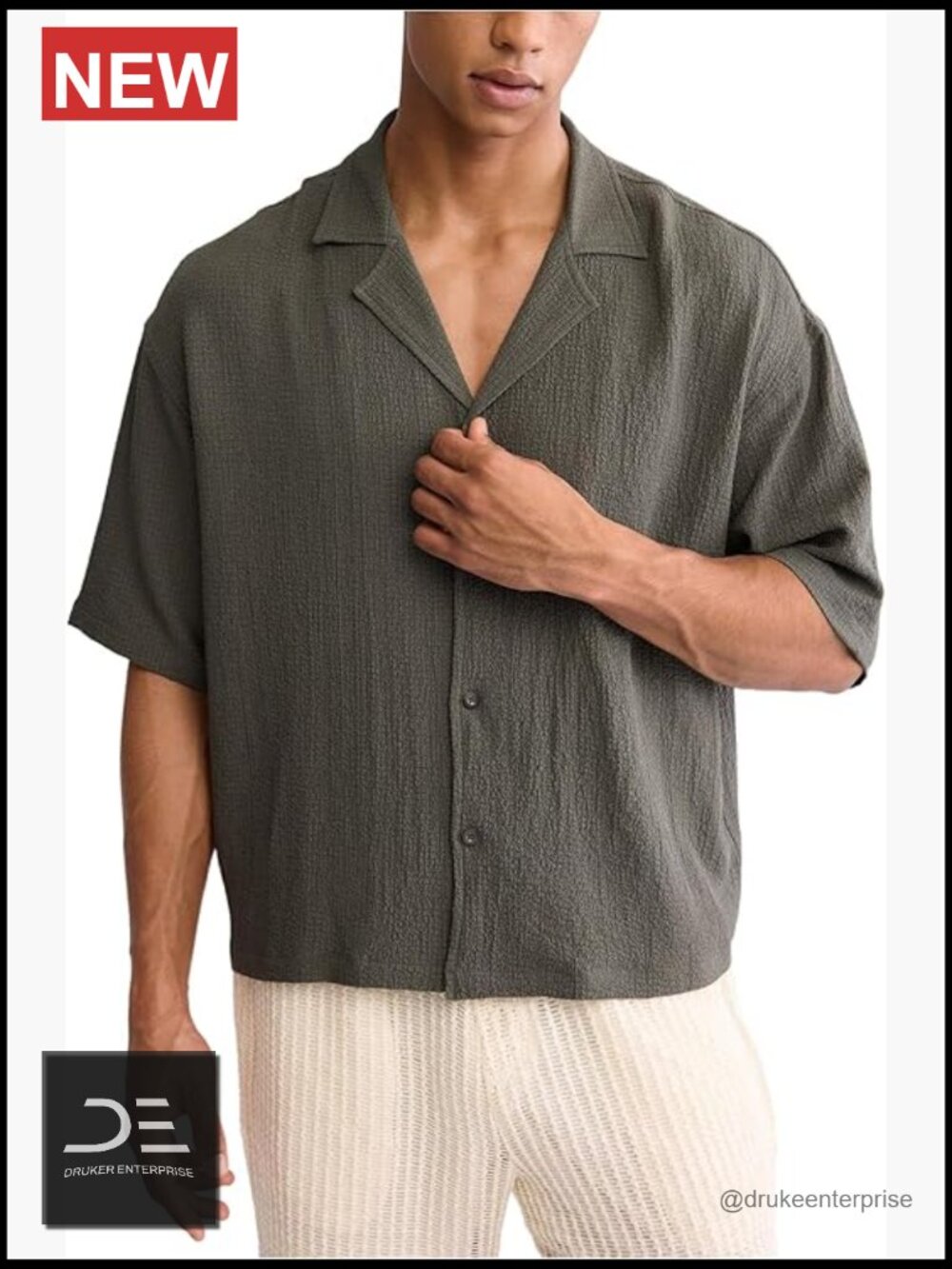 Men's Oversized Cropped Button Down Casual Short Sleeve Shirt